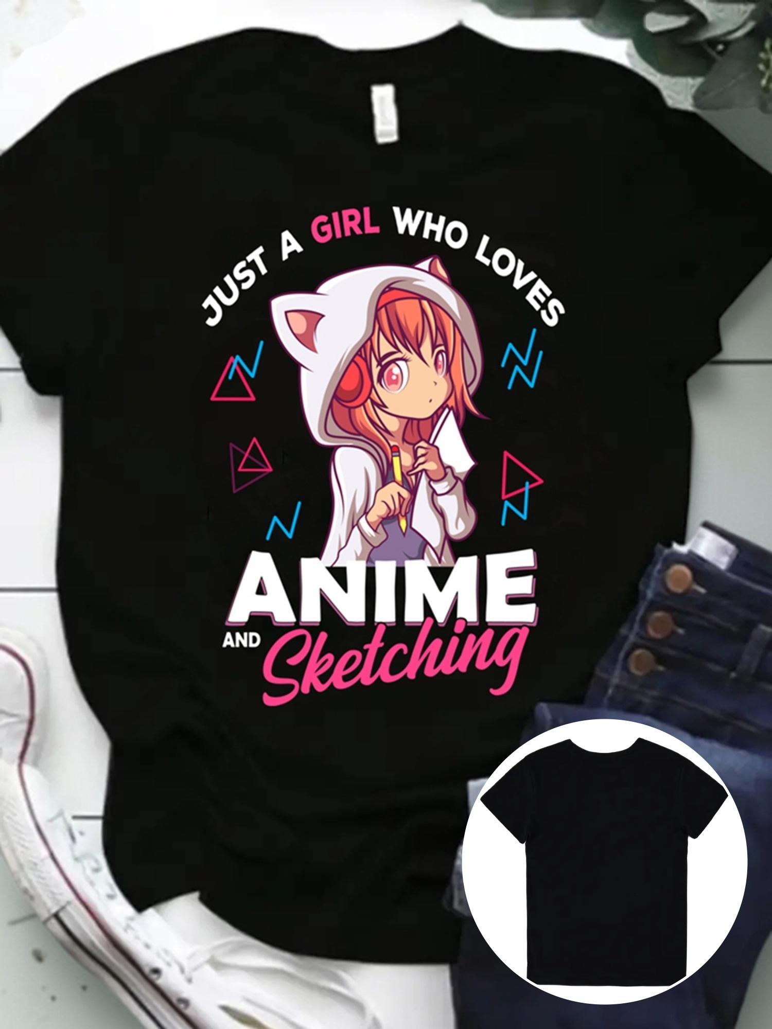 Anime Sketching Girl T-shirt XL