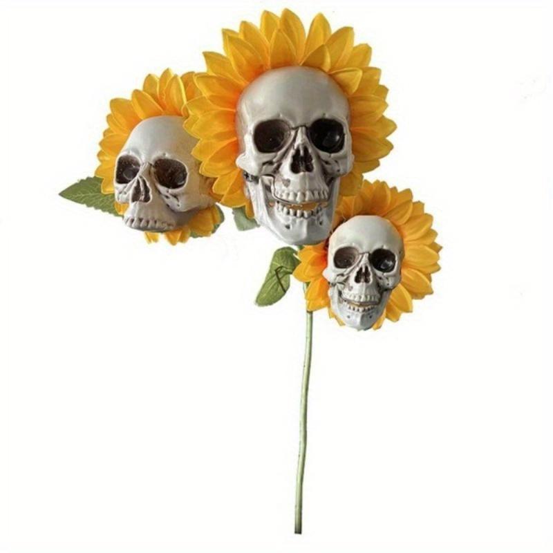 1pc Creepy Skull Sunflower Flowers Skull Festival Art Craft Garden Decoration Simulation Flower Ornaments Halloween Decorations