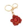 Keychain Pendant Sparkling Rhinestones Inlaid Red Rose Design Key Holder with Lobster Clasp Lightweight