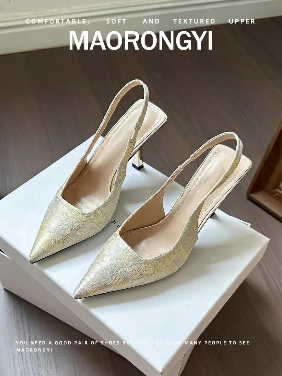 

Женские босоножки с острым носком на тонком каблуке с закрытым носком, женская обувь для банкета с неглубоким носком, модные элегантные босоножки De Mujer 40 золотой