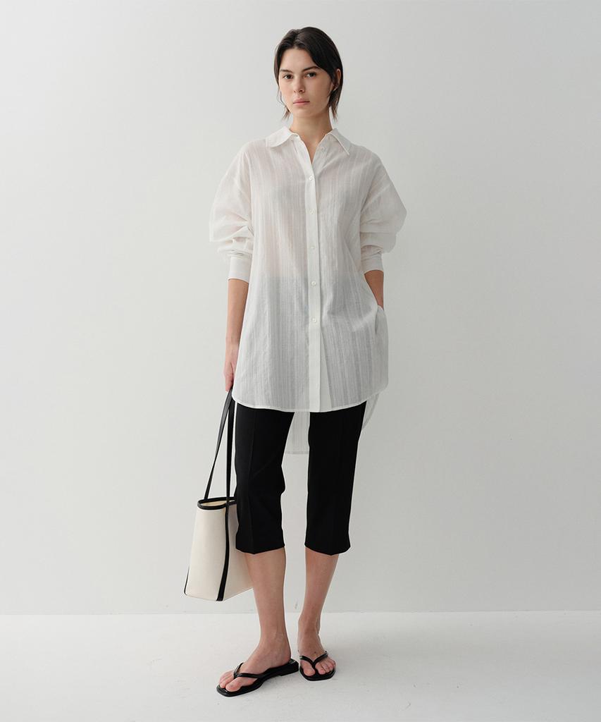 Ia Cotton Stripe Long Shirt (White)