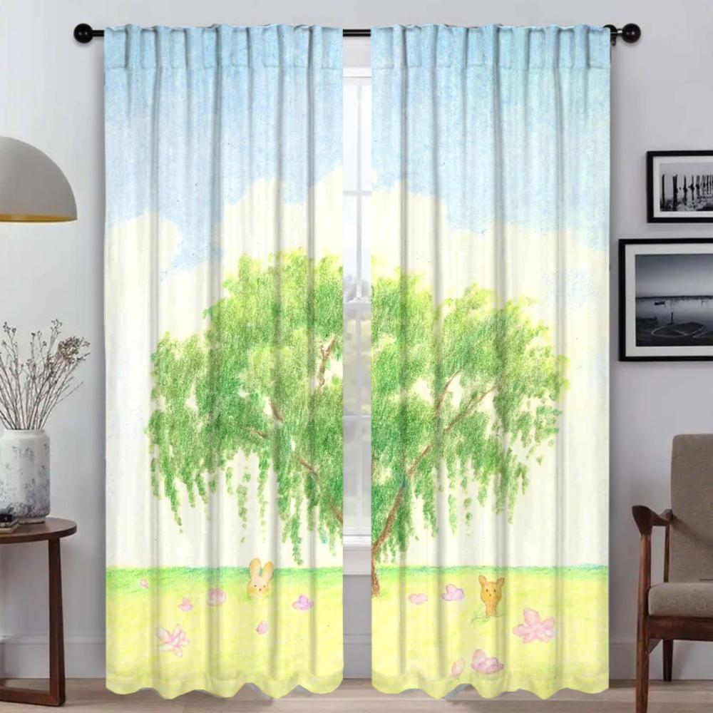 

Летнее дерево Тюль для спальни Кухонные шторы для камеры Гостиная Штора Хэллоуин Украшение Жалюзи Домашний интерьер Шторы W50xH70cmx2pcs-CL