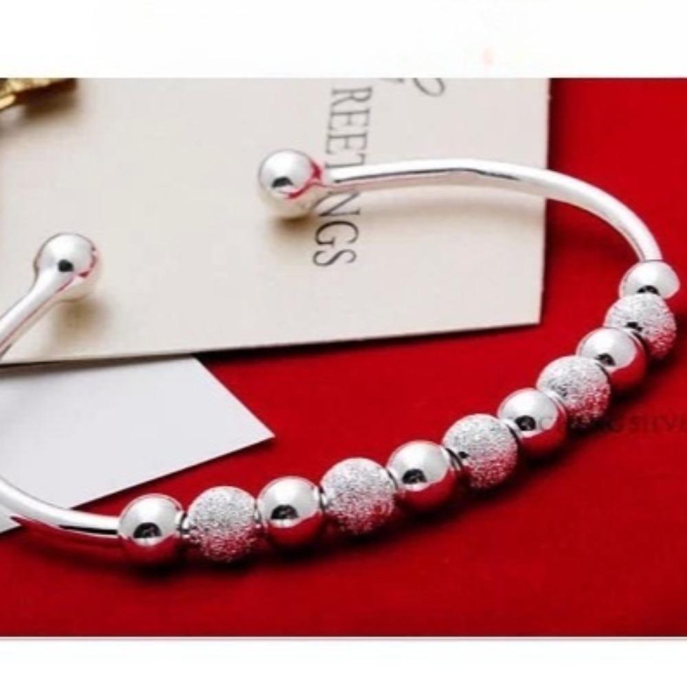 Silver Plated Rotating Beads Bracelet Women White Copper Bangle Nine Beads Lucky Charm