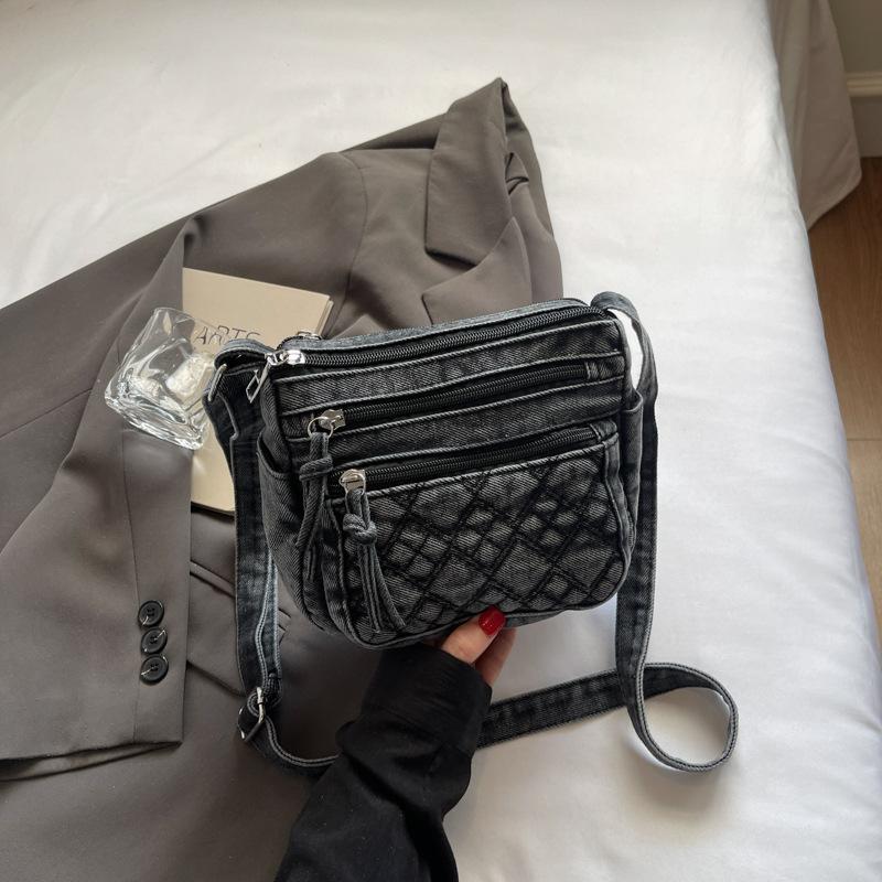 2025 Summer New Lazy Denim Multi-layer Small Square Bag New Women's One-Shoulder Crossbody Bag Fashionable and Casual