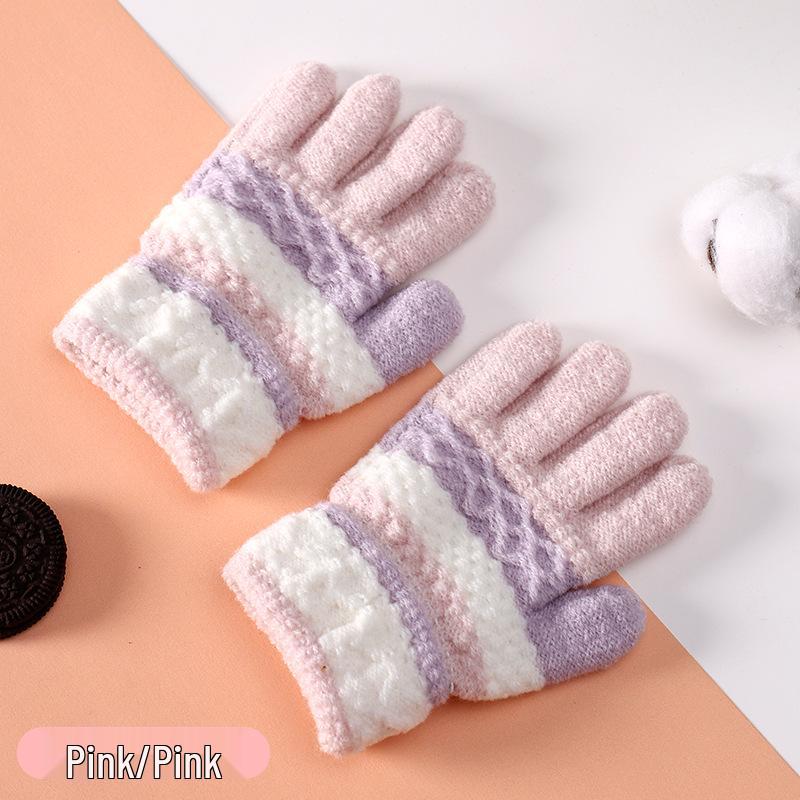 Cute Striped Fingerless Knitted Gloves for Kids - Autumn/Winter