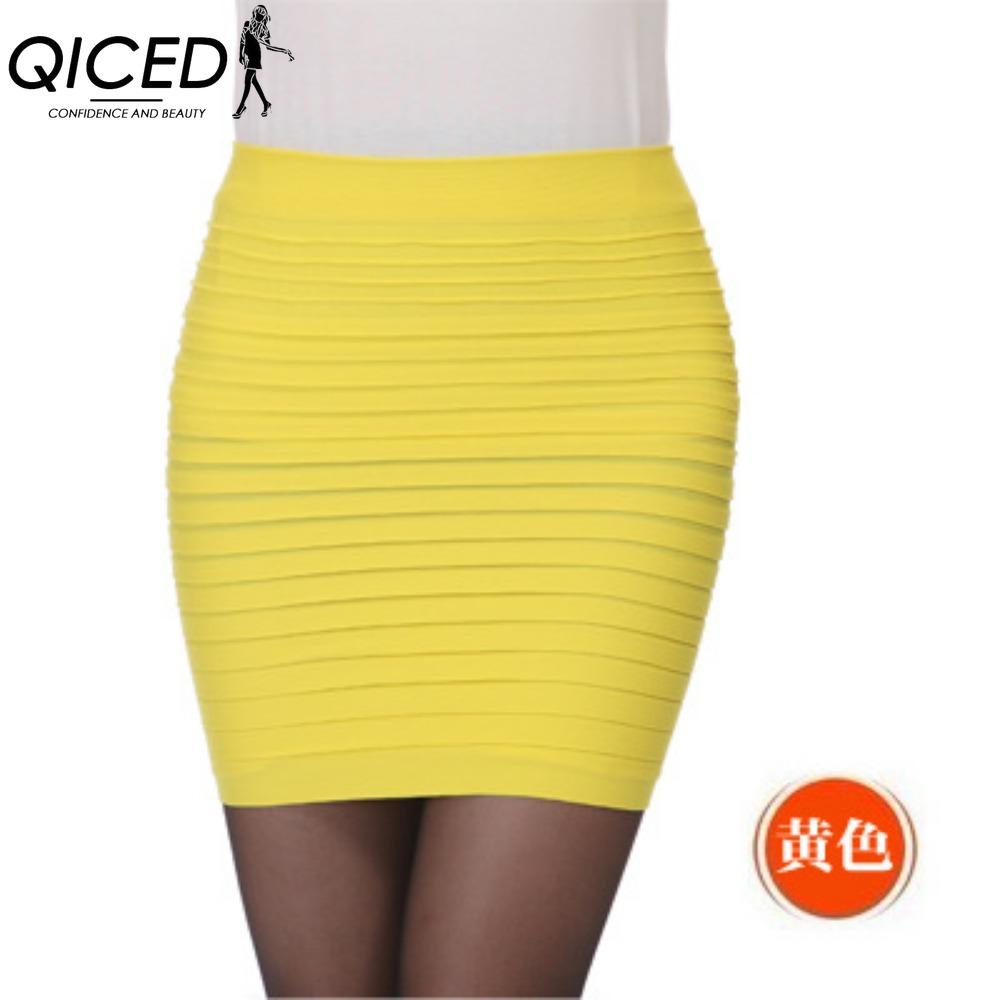 

QICED Женские Модные Повседневные Однотонные Летние Весенние Юбки с Принтом one size жёлтый