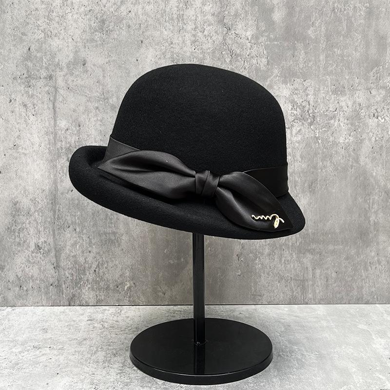 

Wool Hat Women S Autumn And Winter Top Hat Crimped Dome Elegant Beret Playful Sweet Bow Basin Hat m (56-57.5cm) can be adjusted to a smaller size