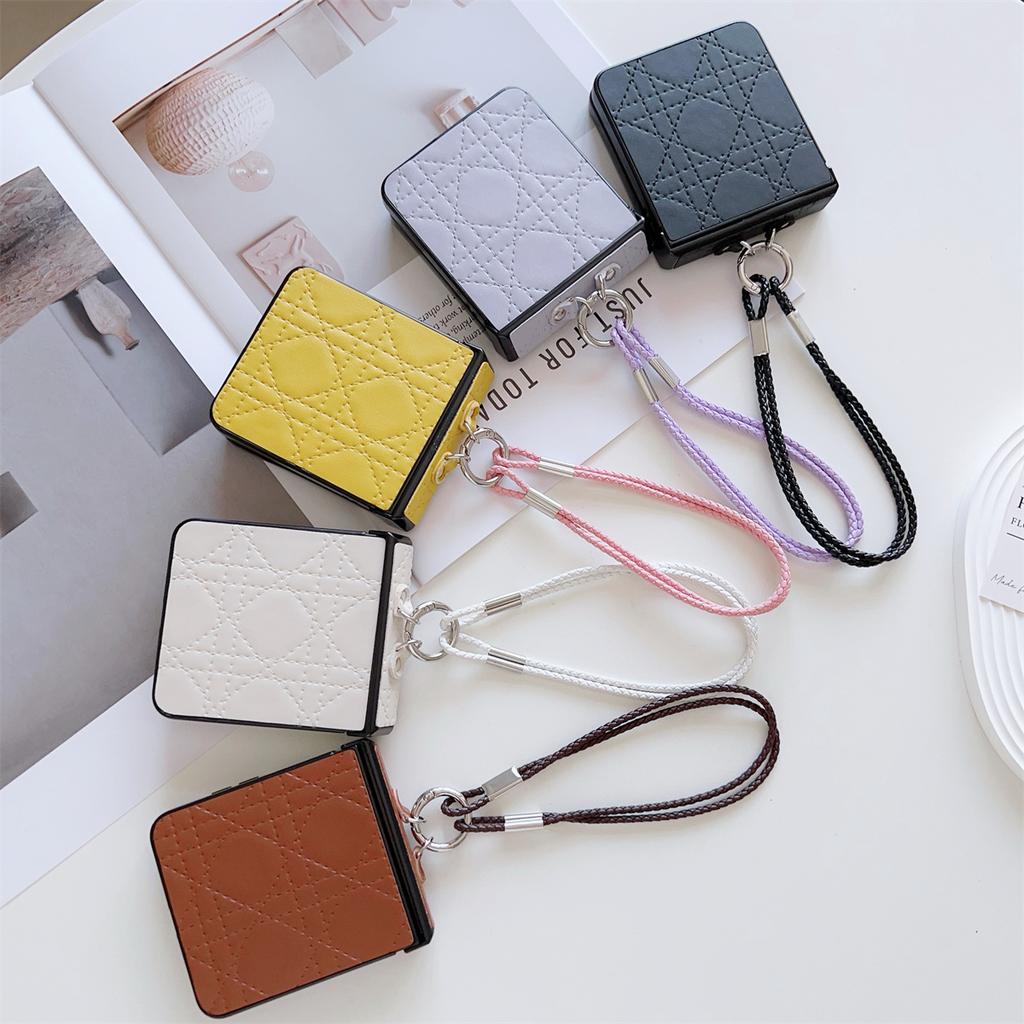 For Samsung Galaxy Z Flip7 5G Case Imprinted Rhombus TPU+PC Phone Cover with Wrist Strap