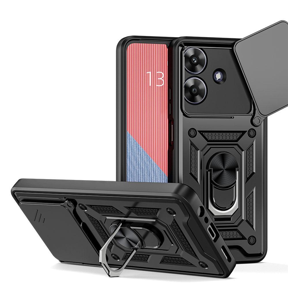 KEYSION Shockproof Armor Case for Realme Note 60 60X Slide Camera Protection Ring Stand Phone Back Cover for Realme Note 60X