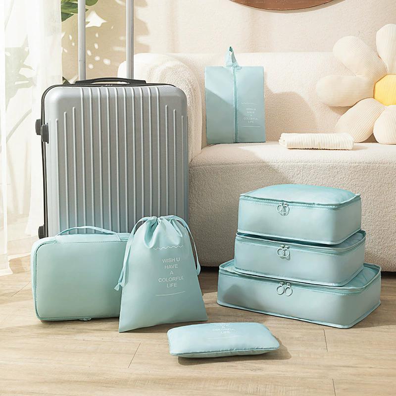 7 Stück/Set Reiseaufbewahrungsbeutel-Set Reisekleidungsaufbewahrungsbeutel Gepäckorganizer-Taschen Toilettenartikel Schuh Kleidung Unterwäsche Sortierbeutel