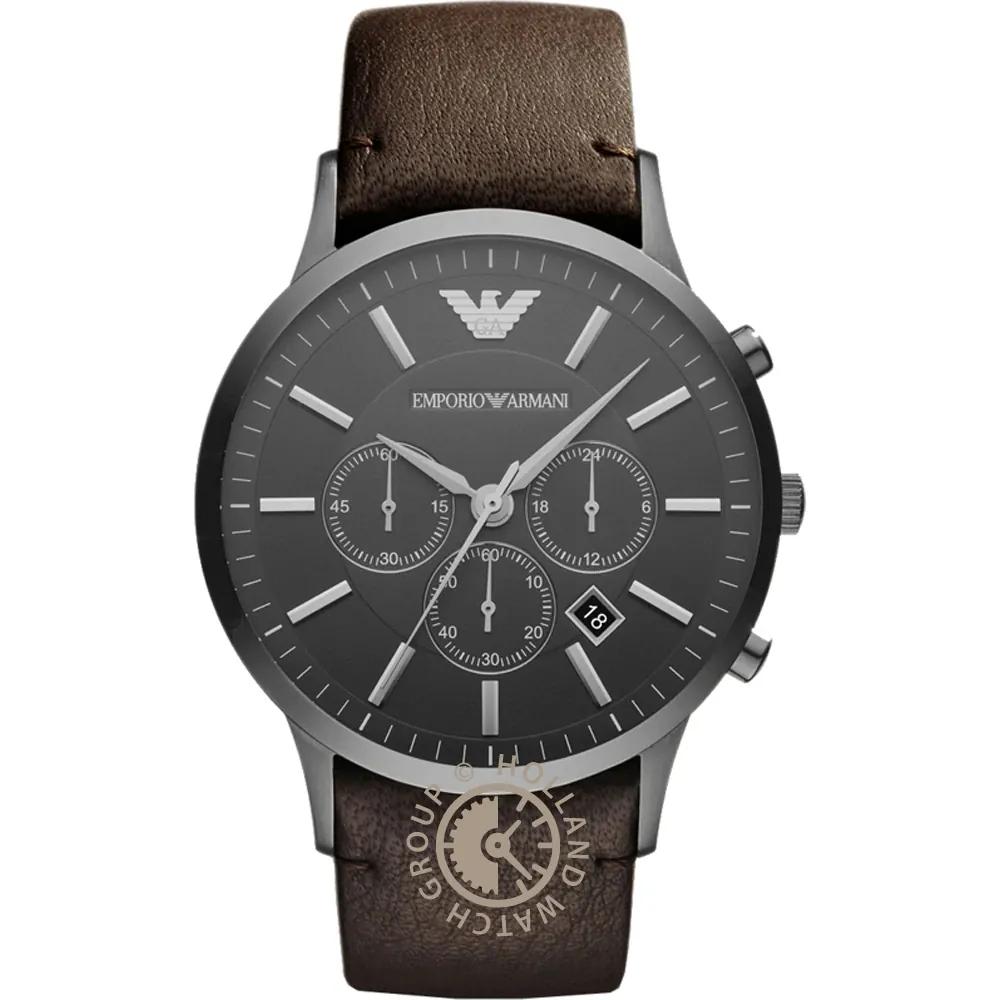 Emporio Armani Renato XLarge Grey Brown Leather Men s Quartz Chronograph Watch AR2462 серый