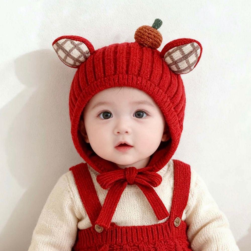 With Plaid Ear Details Baby Winter Hat Cold Protection Earflap Beanie Cold Weather Outings