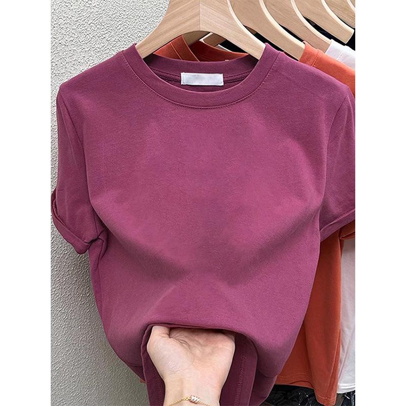 2026 Fashionable Women's Coffee Cotton Brushed Short-Sleeve T-Shirt - Versatile & Age-Reducing for Spring, Summer, Autumn