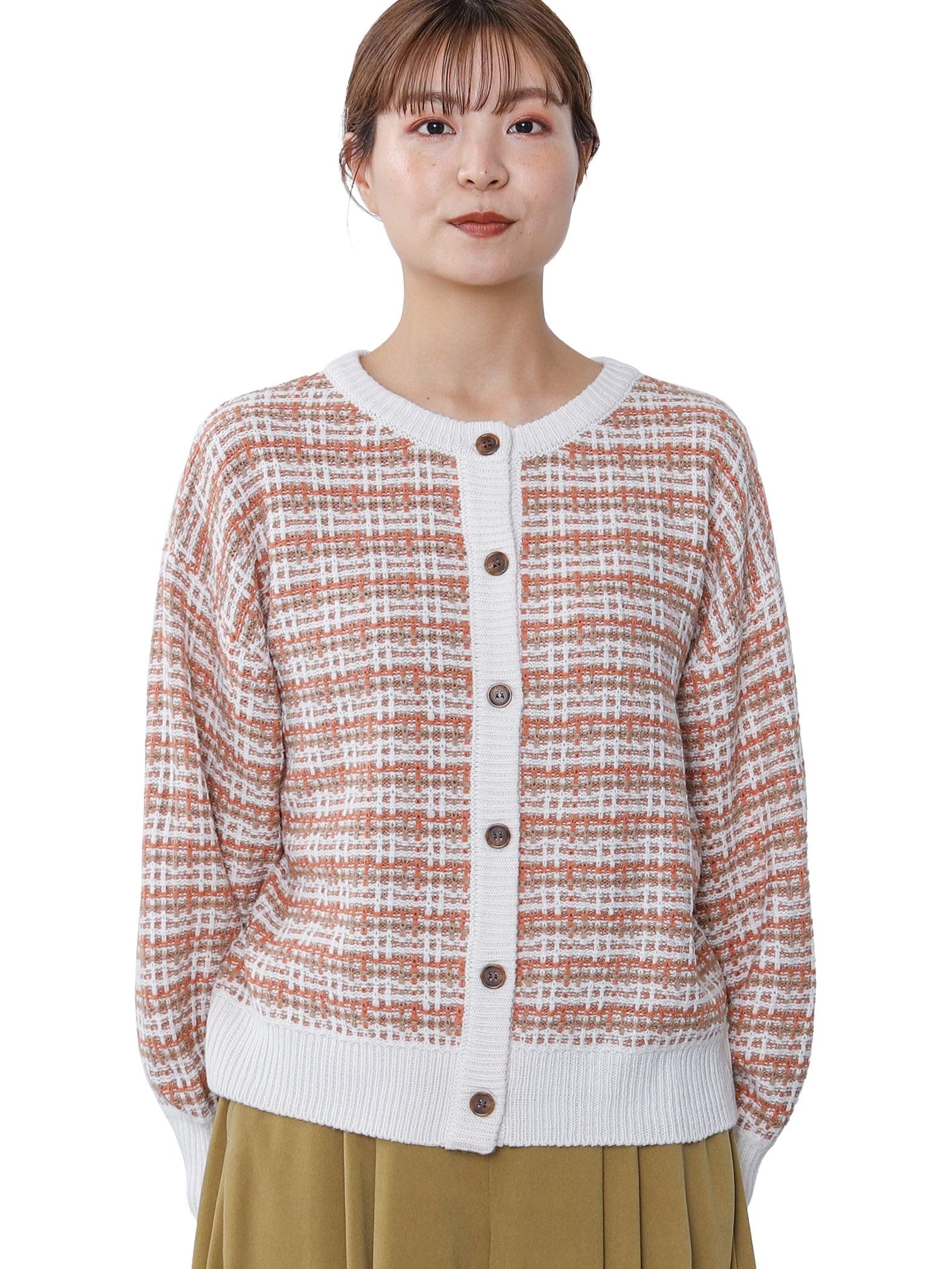 

Вязаный жаккардовый кардиган в клетку ОРАНЖЕВЫЙ БЕСПЛАТНО [Beams Heart] L/S для женщин оранжевый
