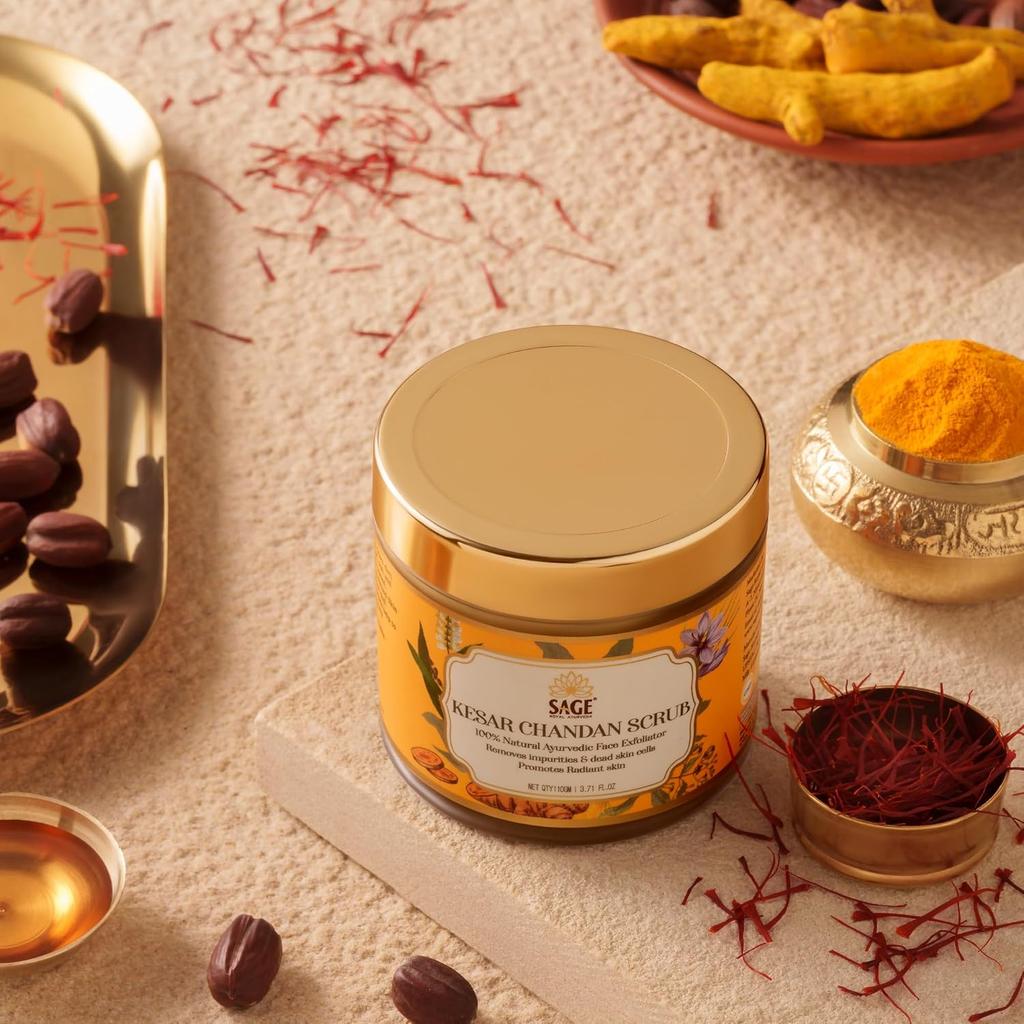 Kesar Chandan Face Scrub with Saffron, Sandalwood & Walnut | Contains Skin Brightening & Polishing Properties - (110 Gms)