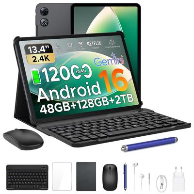 P13 Tablets, 13,4 Zoll 2,4K 120Hz Android 16, 48 GB + 128 GB, 12000 mAh, Widevine L1, Dual-Lautsprecher, Tablet mit Tastatur & Stifteetui