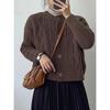 Loose Crew Neck Twist Top Women's Spring Autumn and Winter New Knitted Cardigan Jacket