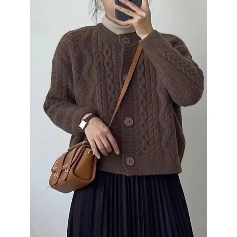 Loose Crew Neck Twist Top Women's Spring Autumn and Winter New Knitted Cardigan Jacket