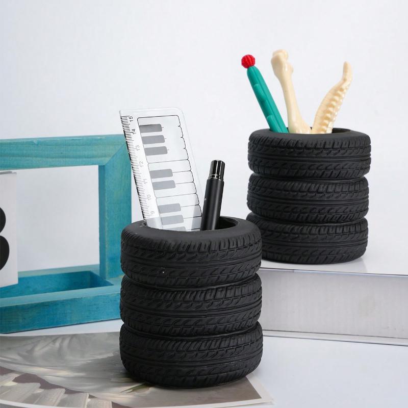 1PC Funny Tire Shaped Office Desk Pen Holder - Plastic, Office Decoration Accessories and Stationery Gifts