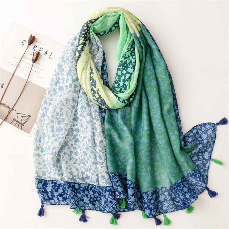 Luxury Brand Cotton Scarf Women Large Shawls Design Hijab Echarpe Print Tassel Scarves Lady Beach Stole Muffler Foulard Pareo