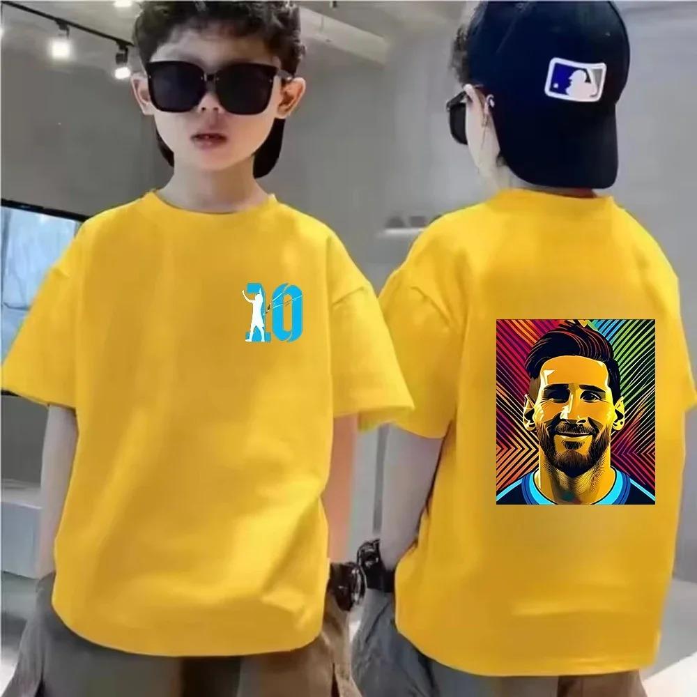 Sommer Kinder T-Shirt Kurzarm Messi Doppelseitiger Druck Lässig Mode Sport T-Shirt Top Kind Y2k Junge Mädchen Kleidung