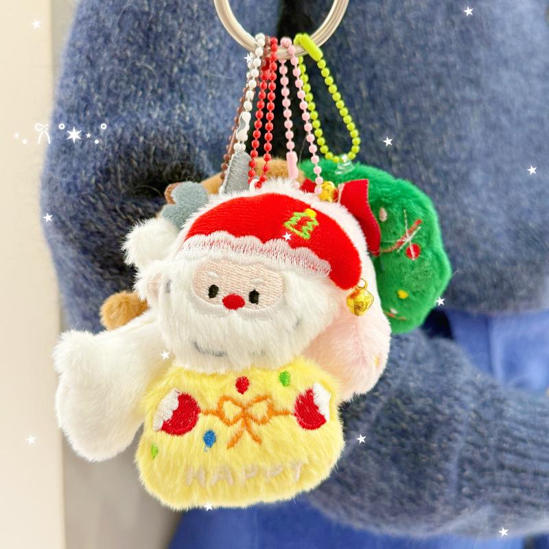 Kawaii Cartoon Plush Santa Claus Christmas Tree Keychain Lovely Christmas Stuffed Doll Toys Backpack Pendant Accessories Gifts