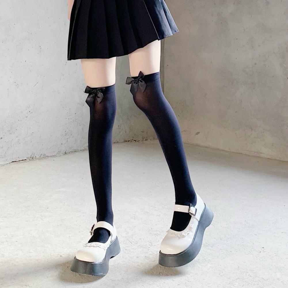 

Anime Lolita White Over-the-Knee Socks with Bow - Kawaii Japanese Style Long Socks for Girls, Students & Cosplay One size