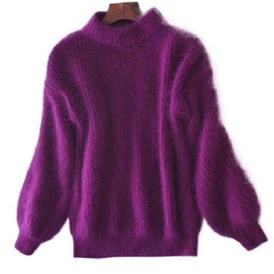 Осень Зима Корейский Стиль Рукав Фонарик Новый Мягкий Удобный Пуловер Длинный Рукав Норка Полувысокое Горло Свитер 2XL фиолетовый
