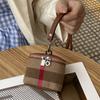 Canvas Cowhide Small Change Purse Ins Style Simple Portable Neck Hanging Lipstick Makeup Bag Leather Earphone