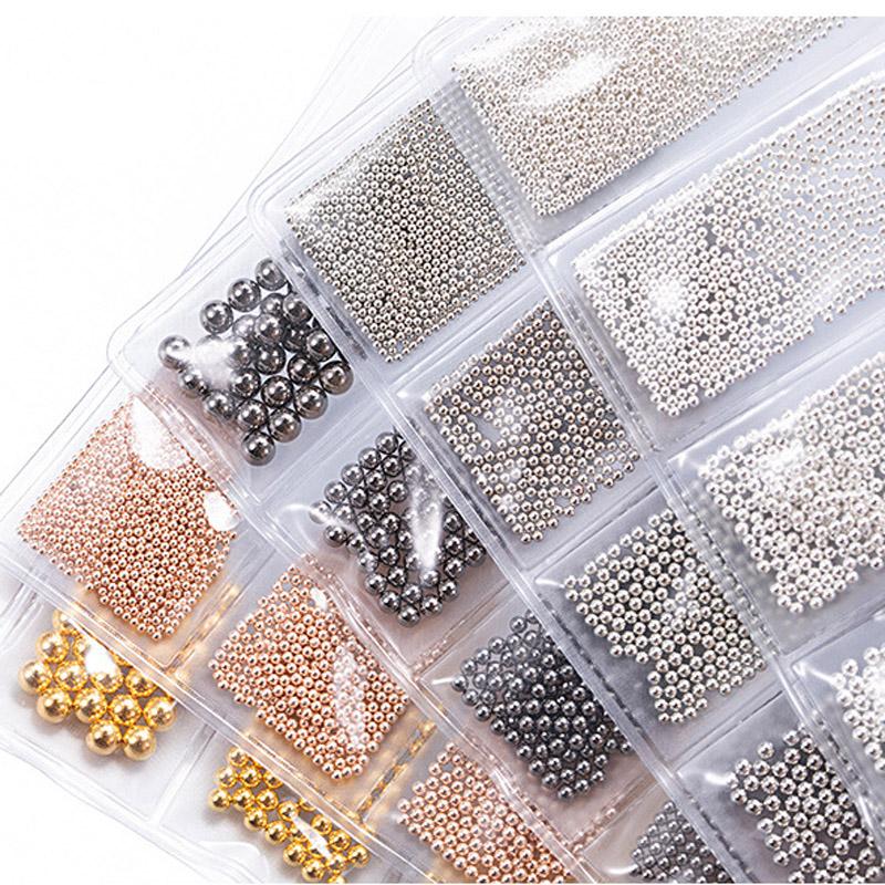 Nail Art Stahlkugel Kaviar 6 Fächer Gold- und Silberperlen Nail Art Dekoration Nail Art Zubehör