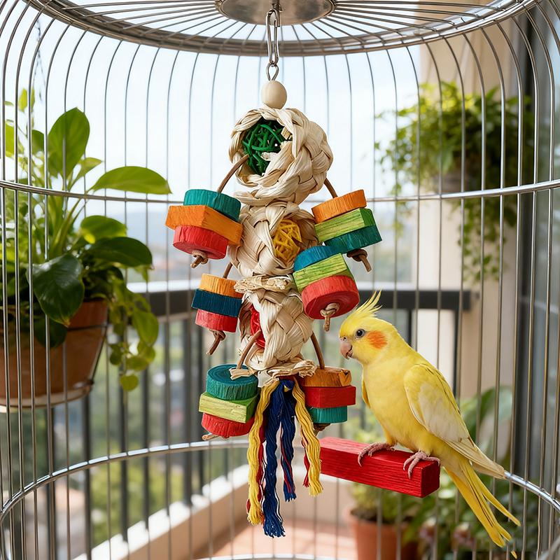 Natural Chewable String for For Bird Parrot Toy Boredom Relief Intelligence-Boosting Colorful Decor for Bird Cages Parrot Supply
