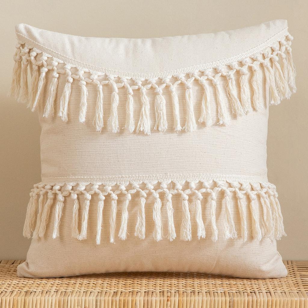 30x50cm 45x45cm Tassel White Throw Pillow Cover Cotton Linen Farmhouse Lumbar Pillowcase Indoor Outdoor Decorative Cushion Cover