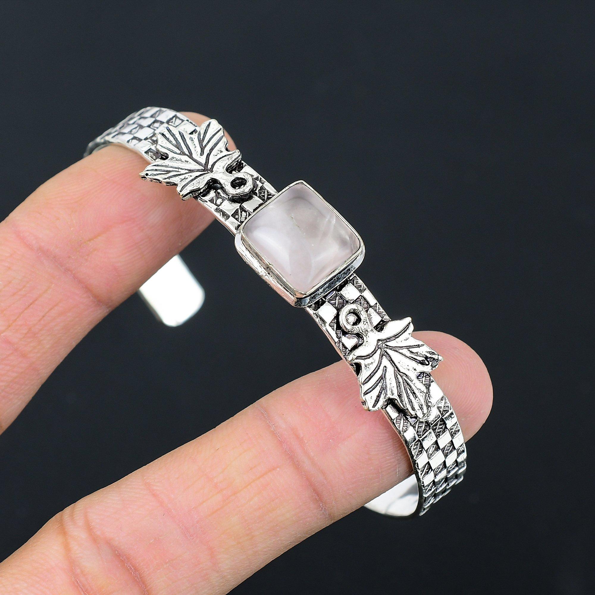 

Распродажа ко Дню сестер Квадратный браслет-бенгл из натурального розового кварца для свадьбы, серебро 925 пробы Adjustable