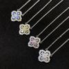 S925 Silver Classic Women's Necklace, Flower with Diamond Pendant Available In 6 Colors