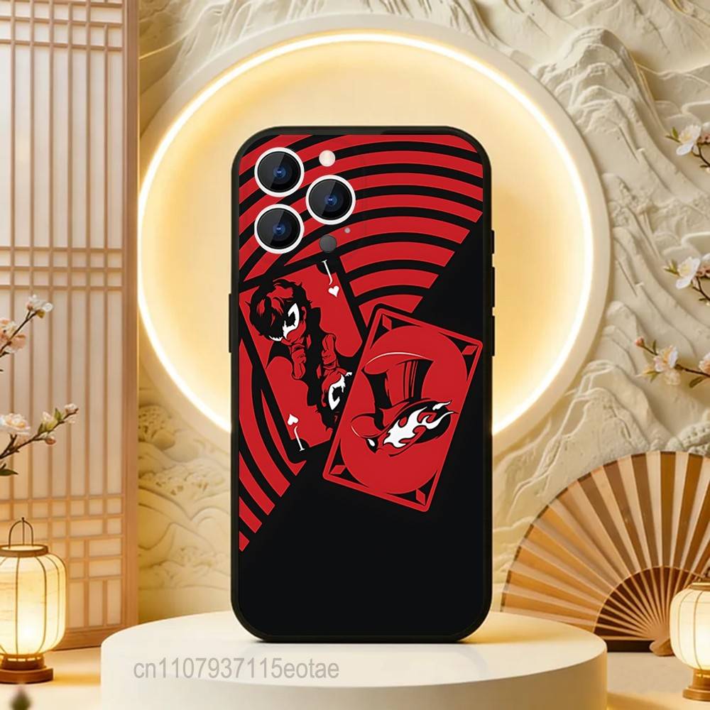 Custodia per Telefono Gioco P-Persona 5 Per iPhone 17,16,15,14,13,12,11,Pro,Max,Plus,E,Air,Mini Nera Antiurto Funda Cover