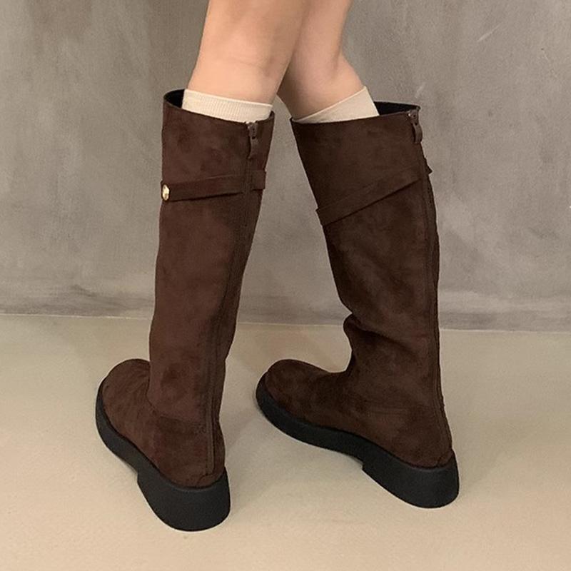 

Зимние женские высокие сапоги из кожи до колена, модная обувь 2025 года, новый бренд, классические готические гладиаторские мотоциклетные ботинки Botas De Mujer 39