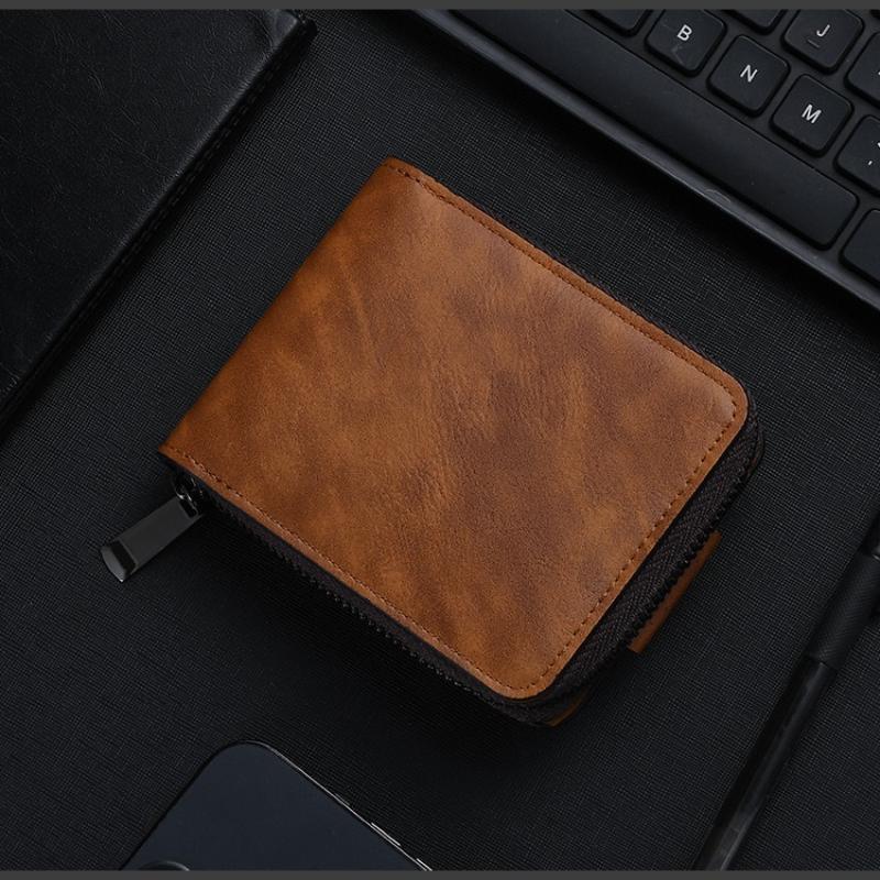 Men's Wallet Retro Business Design Short Zip Coin Purse for Men Multi-Functional Large Capacity Organizer with Many Card Slots