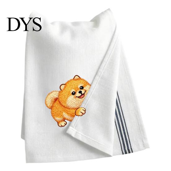 Cute Kitchen Decor Puppy Tea Towel, Embroidered Corgi Dachshund Dish Absorbent Decorative Hand Towels for Bathroom Quick Dry Towel Dog Lovers