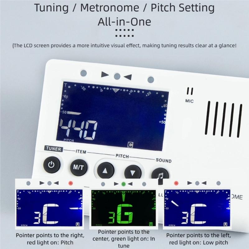 Portable Chromatic Tuner and Metronome for Musicians with Wide Frequency Range 430Hz 450Hz