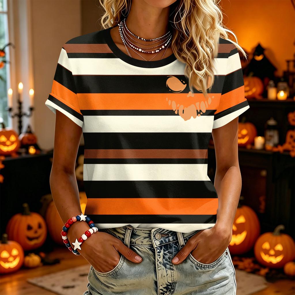 Women's Halloween Print Short Sleeve T-Shirt Casual Fashion Top