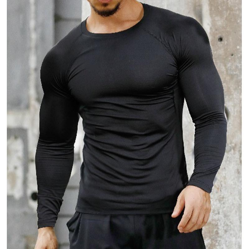 Heren Sneldrogende Fitness T-shirts Outdoor SPORT Hardlopen Klimmen Lange Mouwen Effen Kleur Shirt Tights Bodybuilding Tops Heren Onder Huid