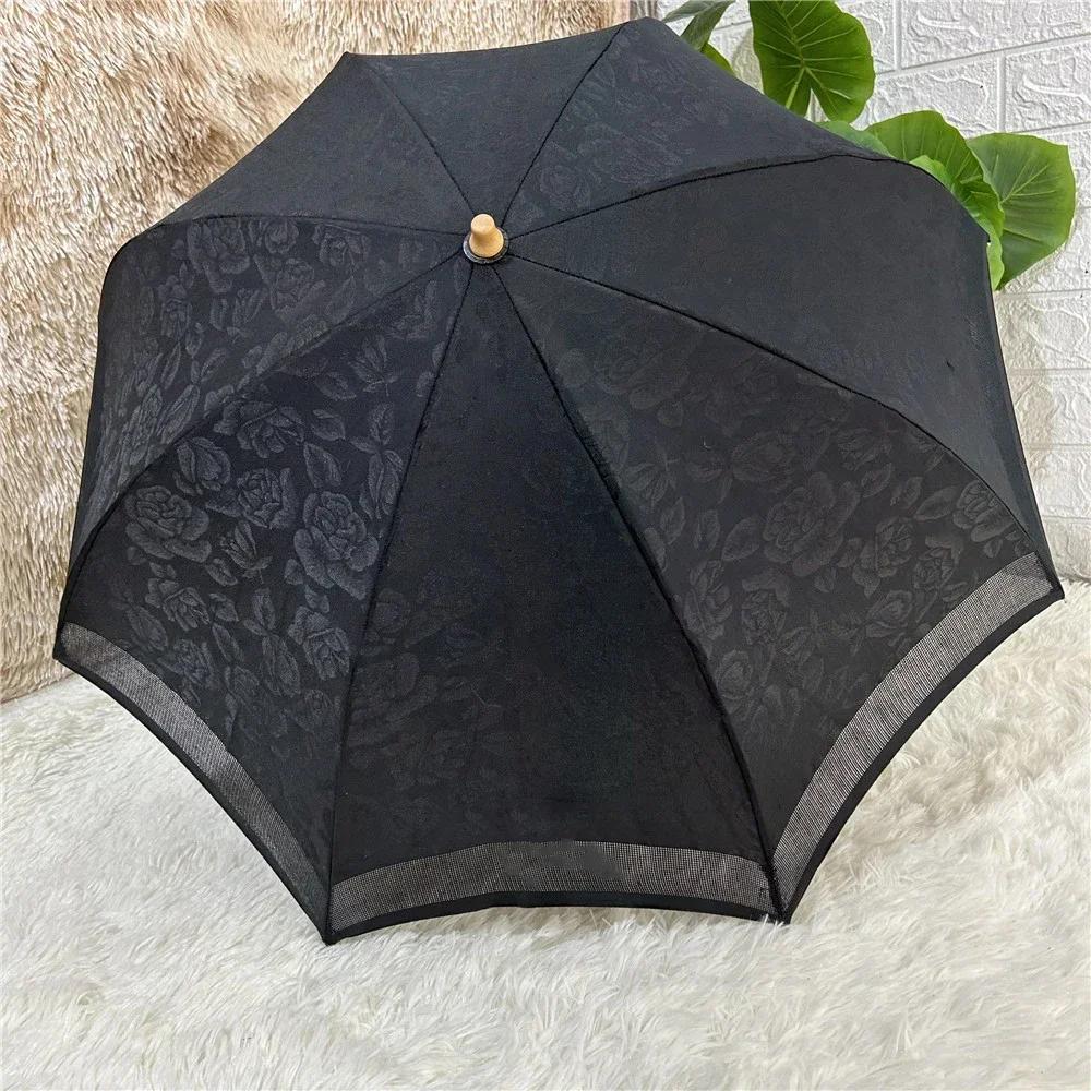 Black Vintage Elegant Lolita Girls Sunshade Dual-Folding Umbrella Travel Outdoor Foldable Sunscreen Sun Protection Umbrella