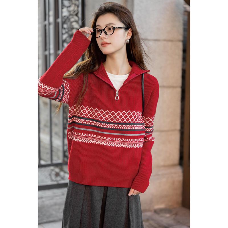 Mocana Women's Jacquard Half-Zip Striped Knit Sweater