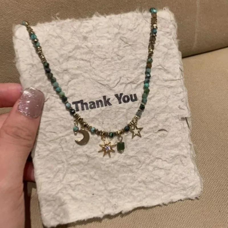 Retro Bead Layered Necklace for Women Bohemian Sunflower Unique Design Collarbone Chain Necklaces Sweater Chain Accessories