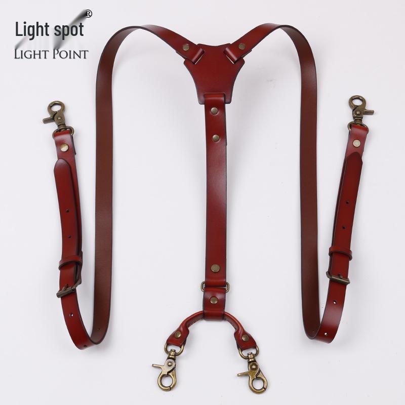 

Мужские подтяжки из коровьей кожи высшего слоя с крючком-застежкой против выпадения красный/коричневый