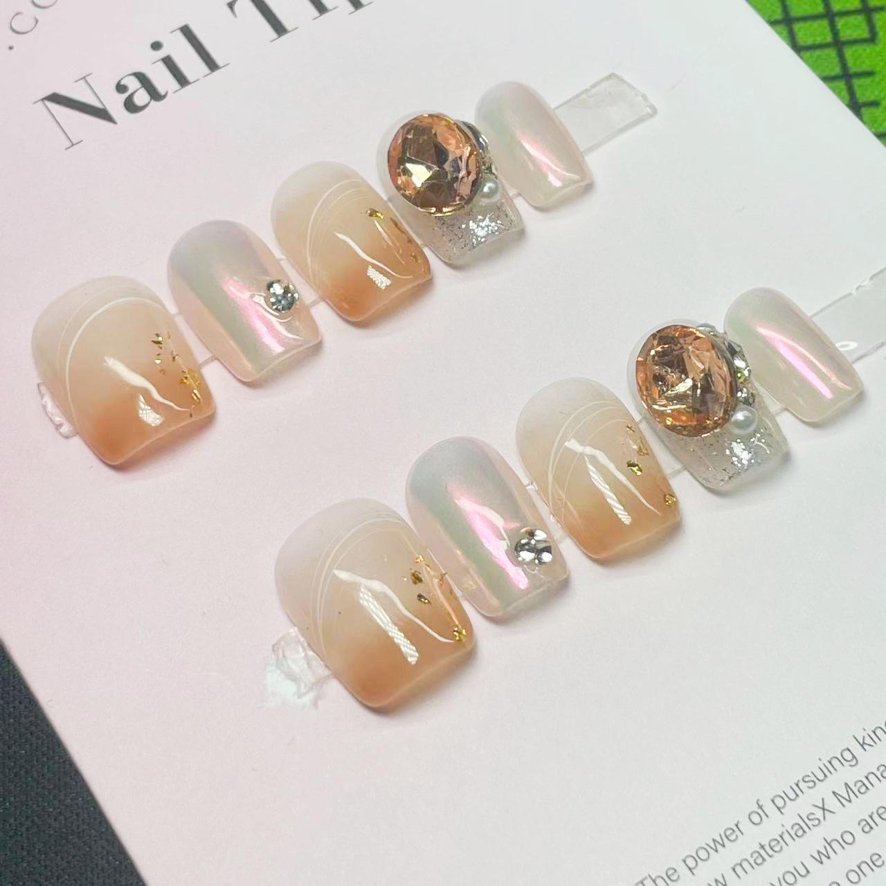

Maillard Fairy Iridescent Reusable Nail Stickers - Handmade Wearable Manicure Gradient Extra Short Ladder L