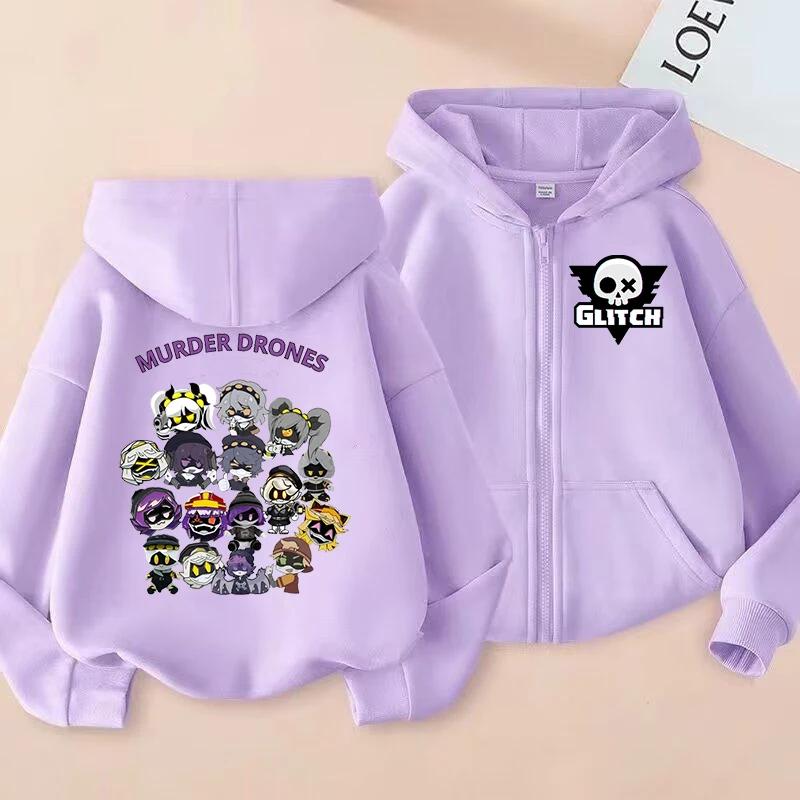 Murder Drones Zipper Hoodie Cartoon Girls Coat Fashion Zip Up Clothes Purple Autumn Jacket Kids Anime Hooded Sweatshirt Gift