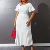 Women's clothing summer new temperament waist thin ruffle edge short sleeve pleated dress