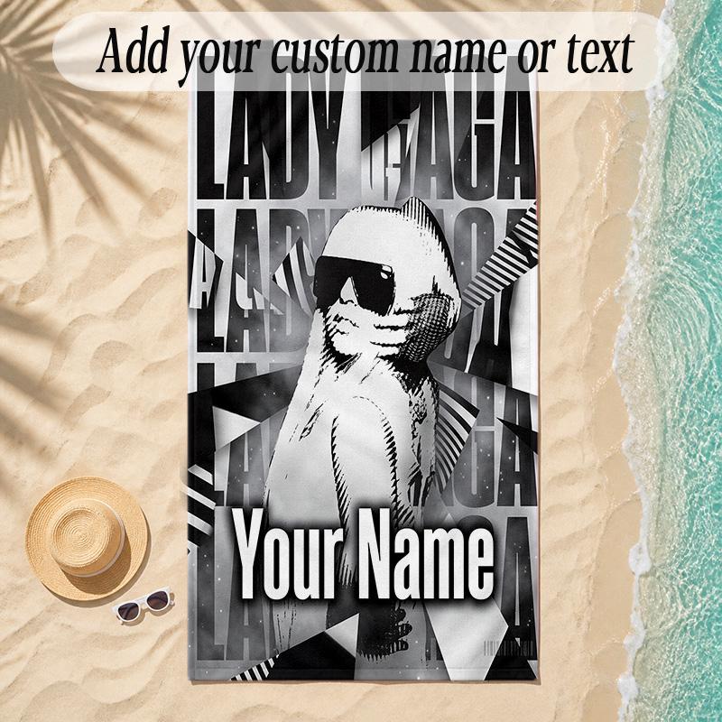 Beach TowelLady Gaga Custom Name Text Personalized Soft Towel for Beach Pool Indoor Home Decor Gift