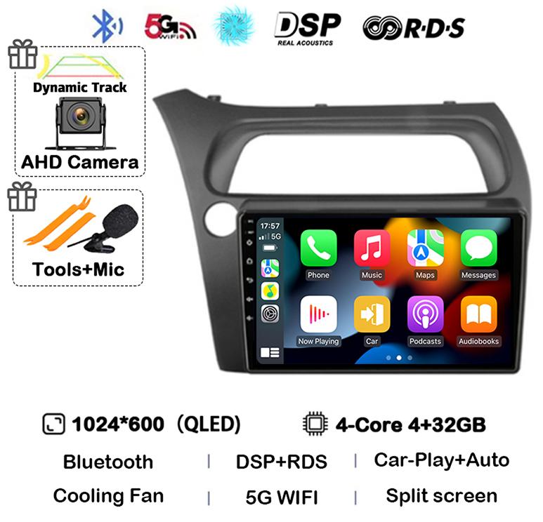 Android 14 WIFI+4G Carplay Car Radio For Honda Civic Hatchback 2006 2007 2008 2009 2010 2011 Multimidia Video Player GPS Stereo